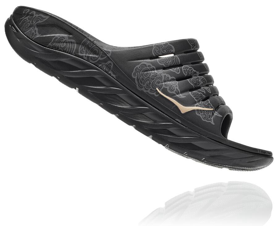 Chanclas Hoka One One Hombre - Ora Recovery Cny - Negras/Doradas - HCP653180